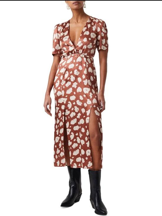 French Connection Dresses & Skirts - French Connecriob Rust and Cream Floral V-Neck Midi Dress